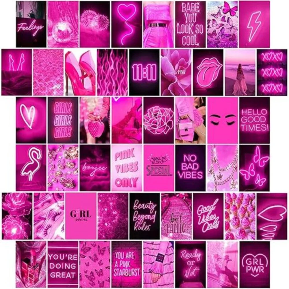 Pink Neon Wall Collage Kit Aesthetic Pictures, Trendy Room Decor